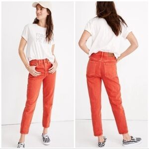 Madewell Women’s Mom Jeans Garment Dyed Edition Red Salmon Ankle 25